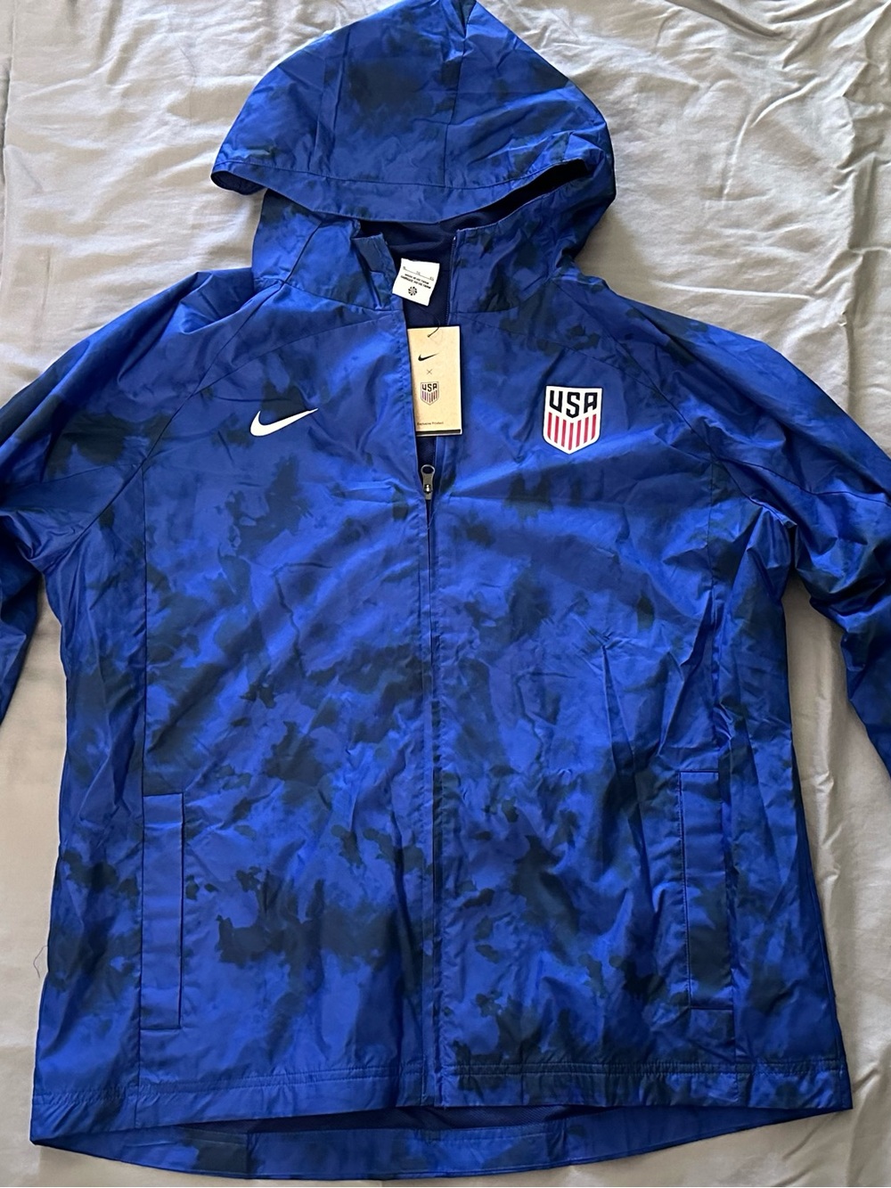 Nike Blue USA Hooded Camo-Pattern Windbreaker Jacket, NWT